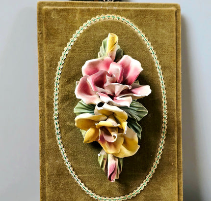 Vintage Capodimonte Italian Porcelain Floral Wall Plaque - Yatva