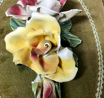 Vintage Capodimonte Italian Porcelain Floral Wall Plaque - Yatva