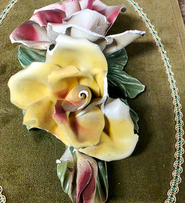 Vintage Capodimonte Italian Porcelain Floral Wall Plaque - Yatva