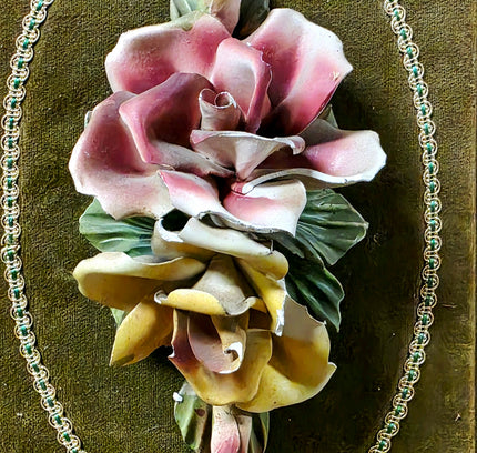 Vintage Capodimonte Italian Porcelain Floral Wall Plaque - Yatva
