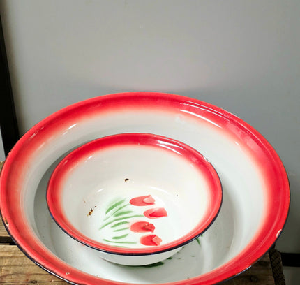 Vintage Chinese Enamelware Bowls Set of 2 - Yatva