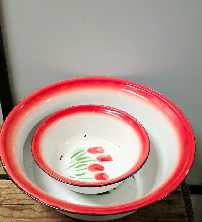 Vintage Chinese Enamelware Bowls Set of 2 - Yatva