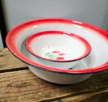 Vintage Chinese Enamelware Bowls Set of 2 - Yatva