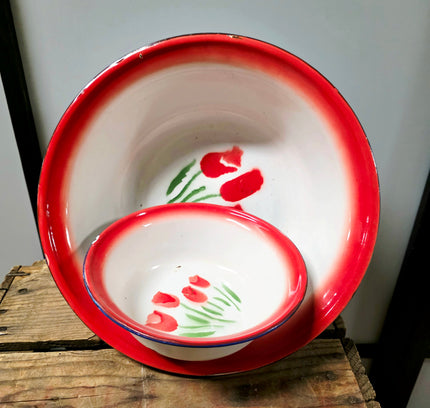 Vintage Chinese Enamelware Bowls Set of 2 - Yatva