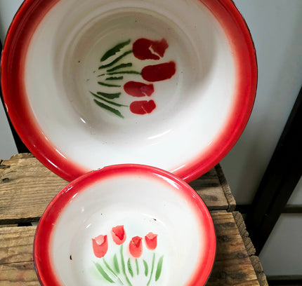 Vintage Chinese Enamelware Bowls Set of 2 - Yatva