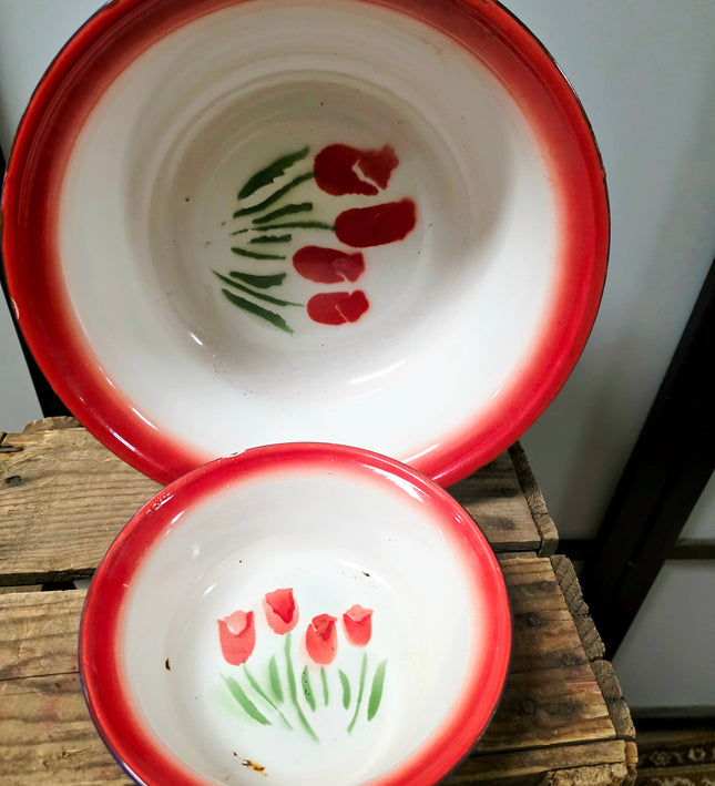 Vintage Chinese Enamelware Bowls Set of 2 - Yatva