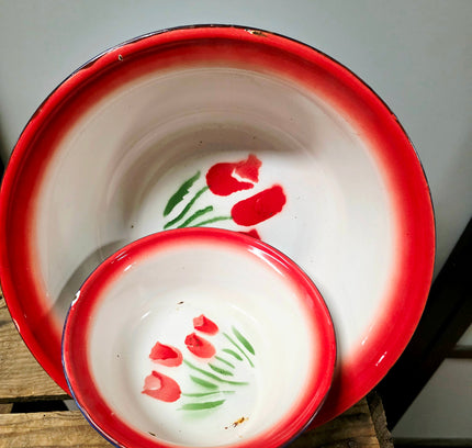 Vintage Chinese Enamelware Bowls Set of 2 - Yatva