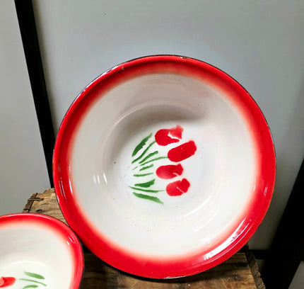 Vintage Chinese Enamelware Bowls Set of 2 - Yatva