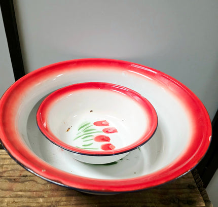 Vintage Chinese Enamelware Bowls Set of 2 - Yatva