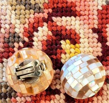 Vintage Circle Shell Clip - On Earrings - Yatva
