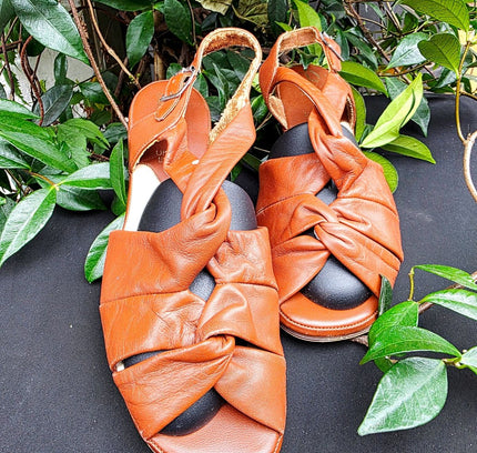 Vintage Clarks Caribees Tan Leather Crossover Slingback Sandals - Yatva