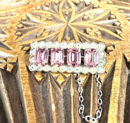 Vintage Costume Silver - Tone Clear & Pink Rhinestone Brooch - Yatva