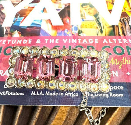 Vintage Costume Silver - Tone Clear & Pink Rhinestone Brooch - Yatva