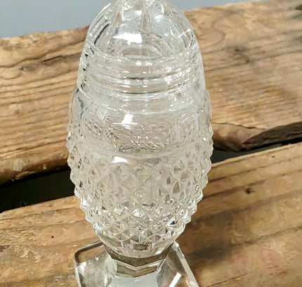 Vintage Cut Glass Pedestal Salt Shaker with Matching Glass Dome Lid - Yatva