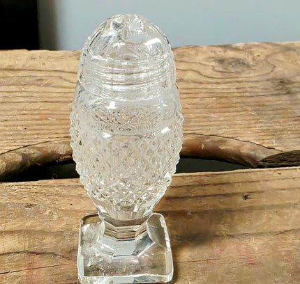 Vintage Cut Glass Pedestal Salt Shaker with Matching Glass Dome Lid - Yatva