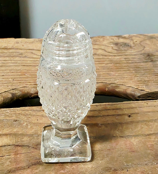 Vintage Cut Glass Pedestal Salt Shaker with Matching Glass Dome Lid - Yatva
