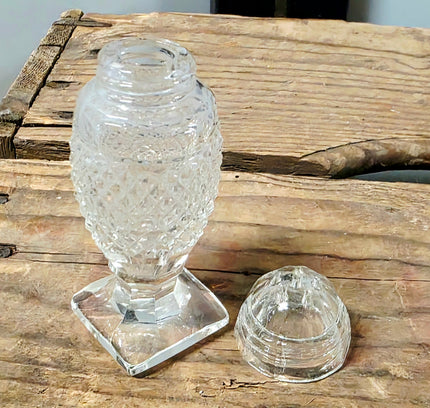 Vintage Cut Glass Pedestal Salt Shaker with Matching Glass Dome Lid - Yatva