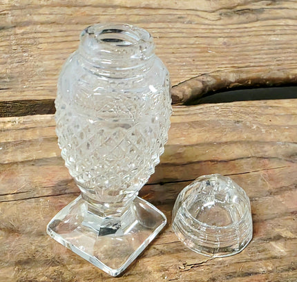 Vintage Cut Glass Pedestal Salt Shaker with Matching Glass Dome Lid - Yatva