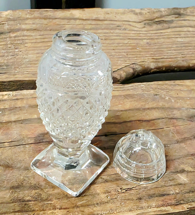 Vintage Cut Glass Pedestal Salt Shaker with Matching Glass Dome Lid - Yatva