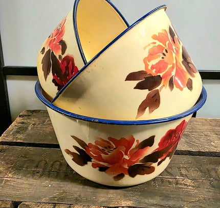 Vintage Diamond (3 Set ) Enamelware Pot with 2 Cover - Yatva