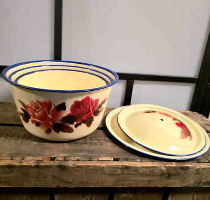 Vintage Diamond (3 Set ) Enamelware Pot with 2 Cover - Yatva