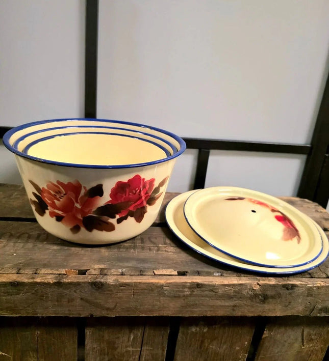 Vintage Diamond (3 Set ) Enamelware Pot with 2 Cover - Yatva