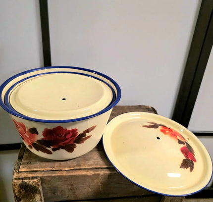 Vintage Diamond (3 Set ) Enamelware Pot with 2 Cover - Yatva