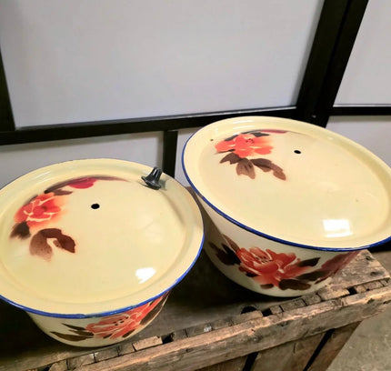 Vintage Diamond (3 Set ) Enamelware Pot with 2 Cover - Yatva
