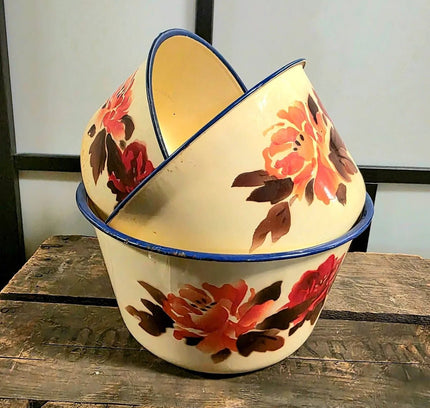Vintage Diamond (3 Set ) Enamelware Pot with 2 Cover - Yatva