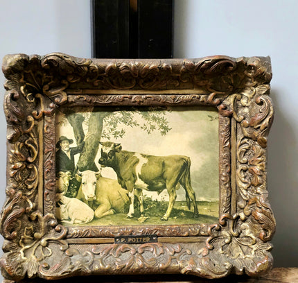 Vintage Dutch Pastoral Cow Painting - Groote Berg Eindhoven Framing - Yatva