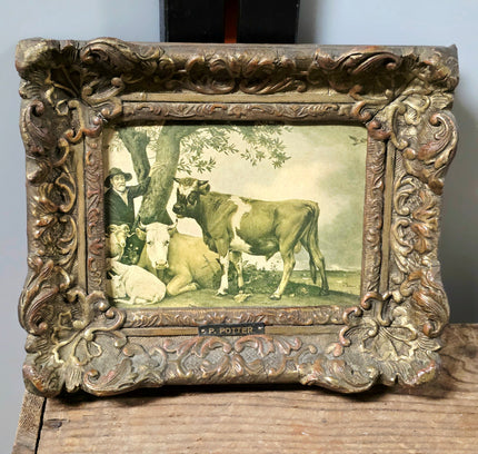 Vintage Dutch Pastoral Cow Painting - Groote Berg Eindhoven Framing - Yatva