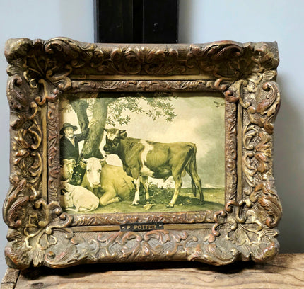 Vintage Dutch Pastoral Cow Painting - Groote Berg Eindhoven Framing - Yatva