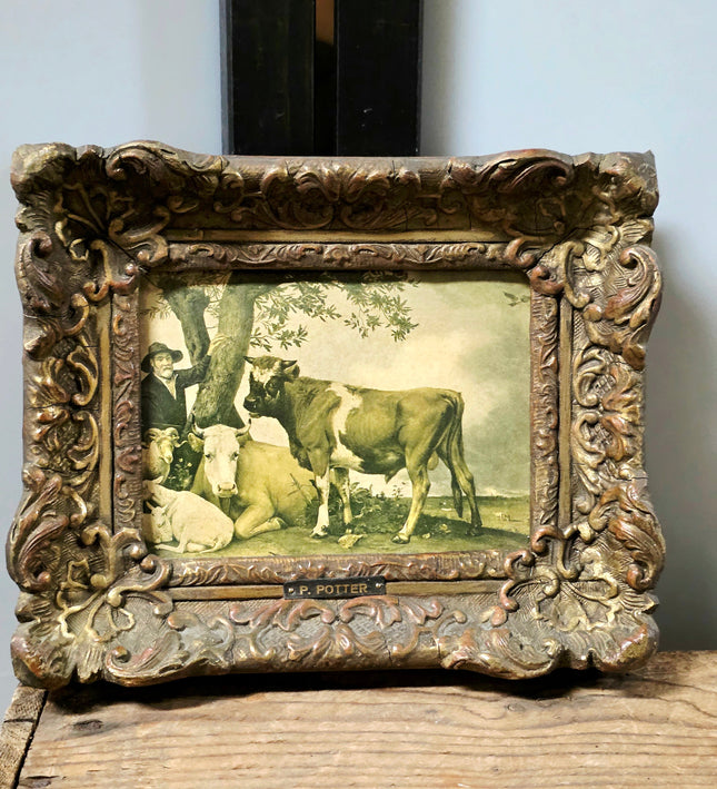 Vintage Dutch Pastoral Cow Painting - Groote Berg Eindhoven Framing - Yatva