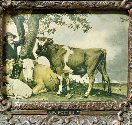 Vintage Dutch Pastoral Cow Painting - Groote Berg Eindhoven Framing - Yatva