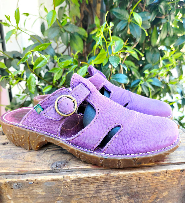 Vintage El Naturalista Yggdrasil N164 Purple Leather Clogs Sandals