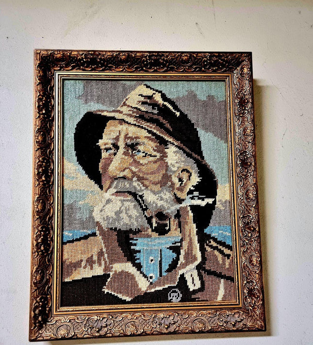 Vintage Embroidery Man With Pipe Painting - Yatva