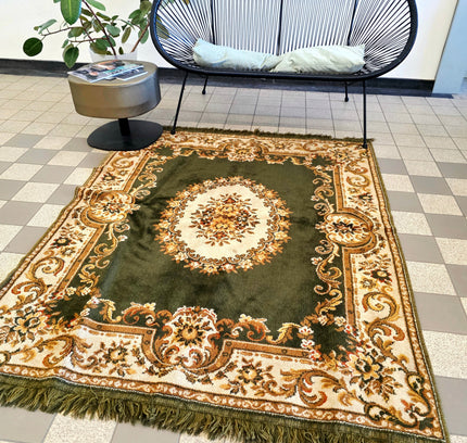 Vintage Emerald Green Traditional Persian Style Medallion Area Rug with Fringe - Yatva