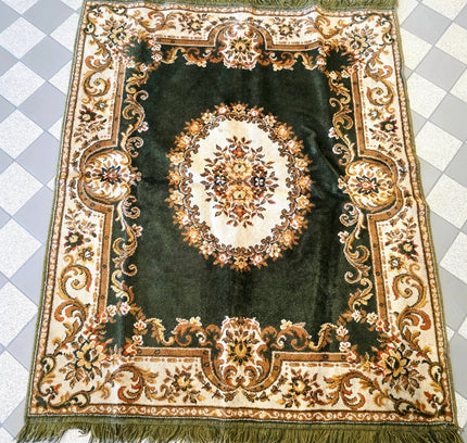 Vintage Emerald Green Traditional Persian Style Medallion Area Rug with Fringe - Yatva
