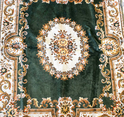 Vintage Emerald Green Traditional Persian Style Medallion Area Rug with Fringe - Yatva