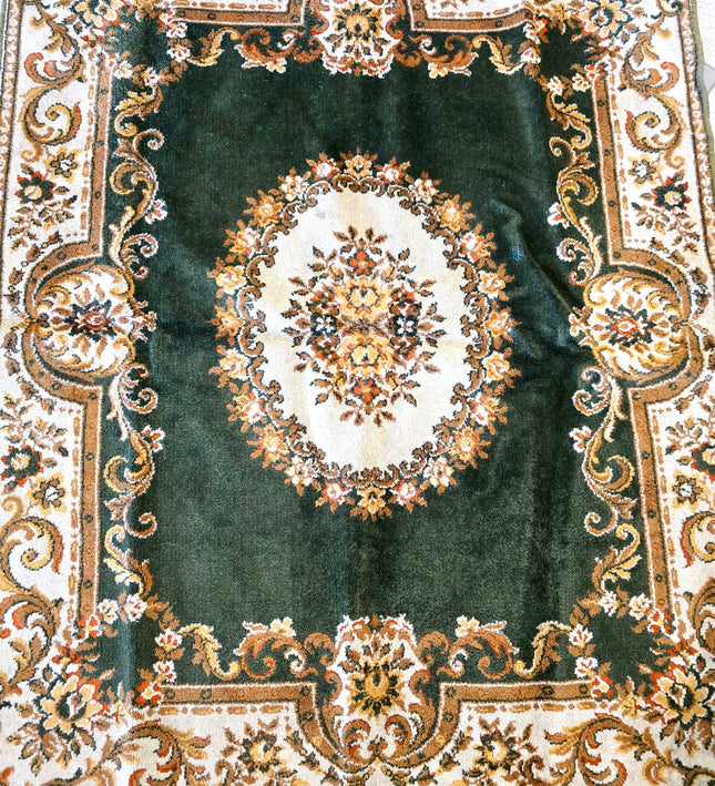 Vintage Emerald Green Traditional Persian Style Medallion Area Rug with Fringe - Yatva