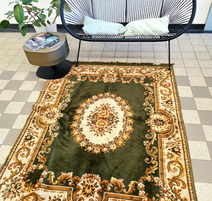 Vintage Emerald Green Traditional Persian Style Medallion Area Rug with Fringe - Yatva