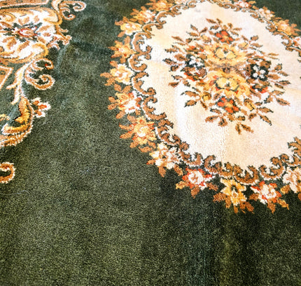 Vintage Emerald Green Traditional Persian Style Medallion Area Rug with Fringe - Yatva