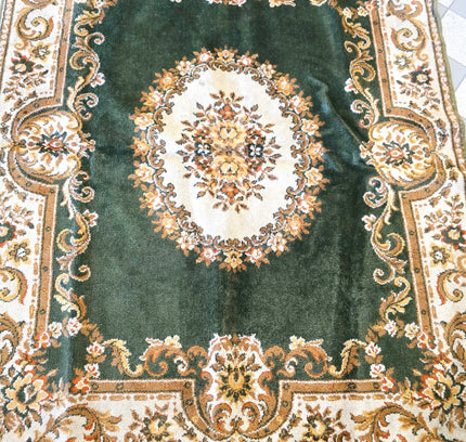 Vintage Emerald Green Traditional Persian Style Medallion Area Rug with Fringe - Yatva