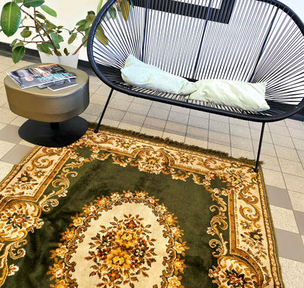 Vintage Emerald Green Traditional Persian Style Medallion Area Rug with Fringe - Yatva
