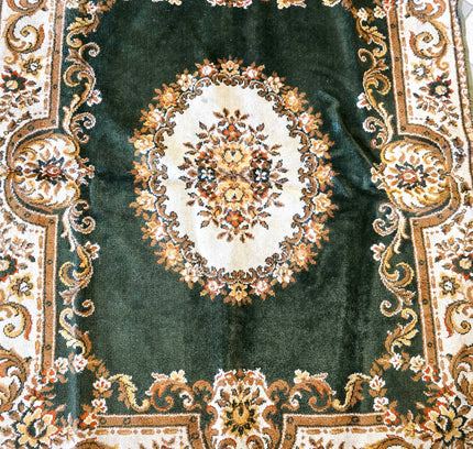 Vintage Emerald Green Traditional Persian Style Medallion Area Rug with Fringe - Yatva