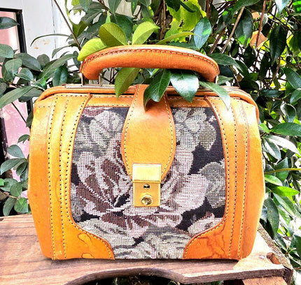 Vintage Floral Tapestry & Leather Gladstone Hand Bag - Yatva