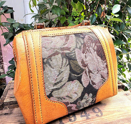 Vintage Floral Tapestry & Leather Gladstone Hand Bag - Yatva