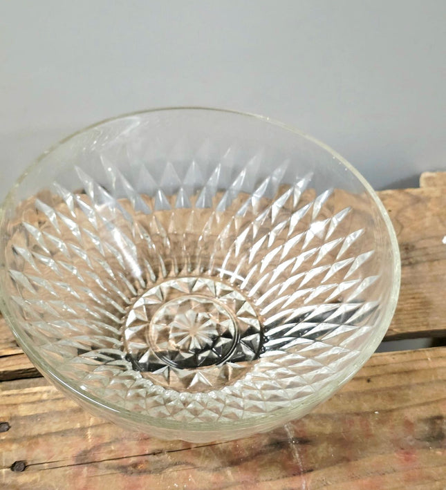 Vintage French Clear Pressed Glass Bowl – Diamant Starburst Design - Yatva