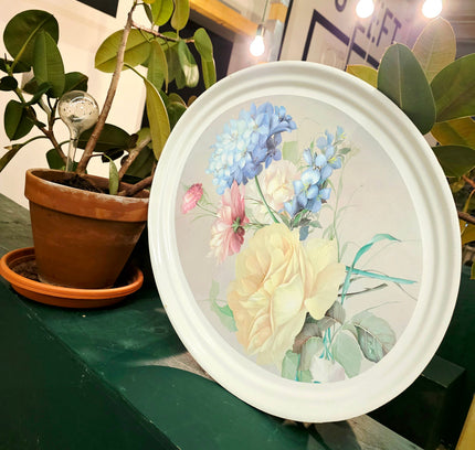 Vintage French Oval Floral Serving Tray – Pastel Rose Bouquet - Yatva