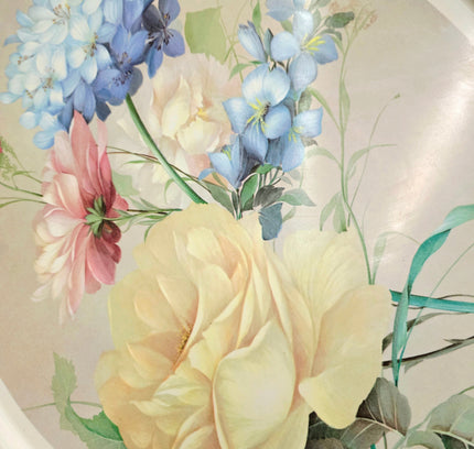 Vintage French Oval Floral Serving Tray – Pastel Rose Bouquet - Yatva